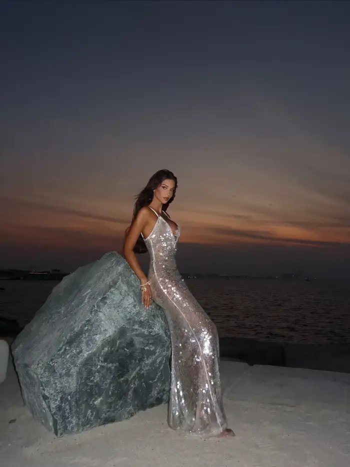 Robe transparente à paillettes pour femmes