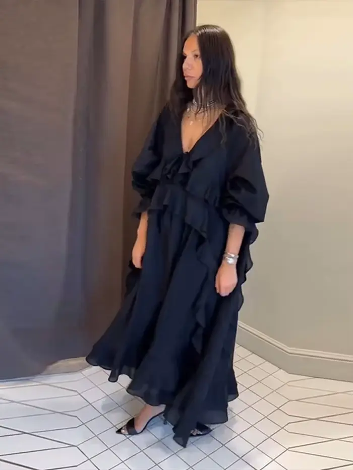Robe Femme à Volants, Col en V Profond