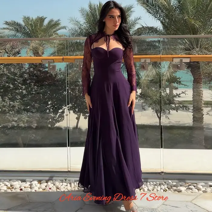 Robe de soirée élégante en mousseline de soie violette