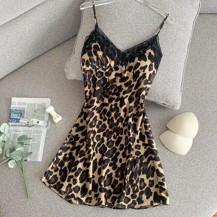 Peignoir Kimono Léopard Doux pour Femme, Vêtements de Nuit Décontractés, Chemise de Nuit Sexy, Robe