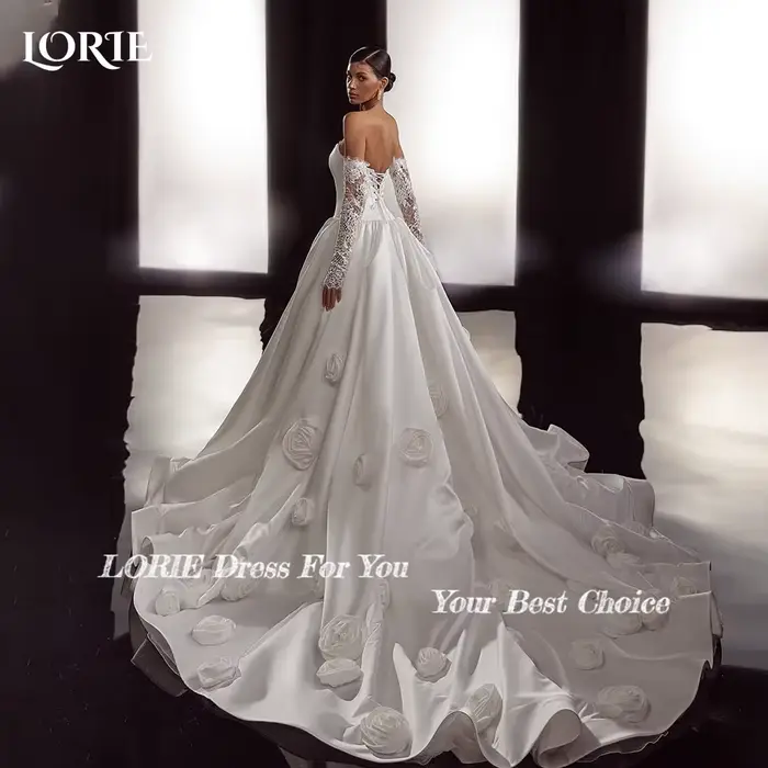 LORIE Vintage 3D fleur robes de mariée plis chérie froncé robe
