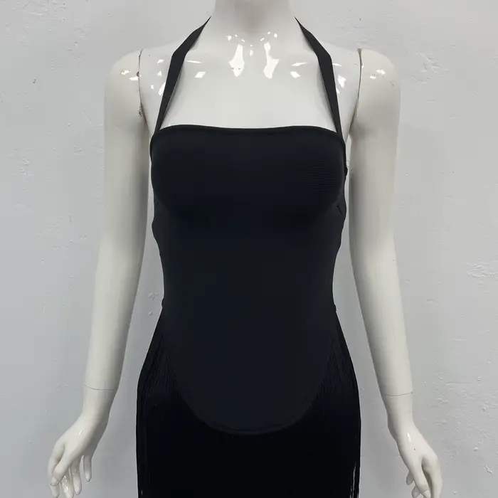 Robe Femme 2025 Style Européen et Américain Sexy Dos Nu Taille Haute Moulante Tube à Franges