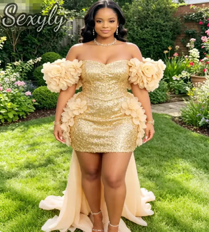 Robes de bal courtes à paillettes dorées scintillantes pour filles noires