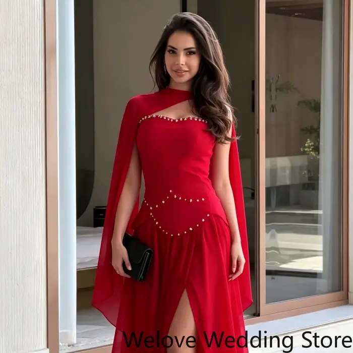 Robe de soirée personnalisée en mousseline fluide rouge vif