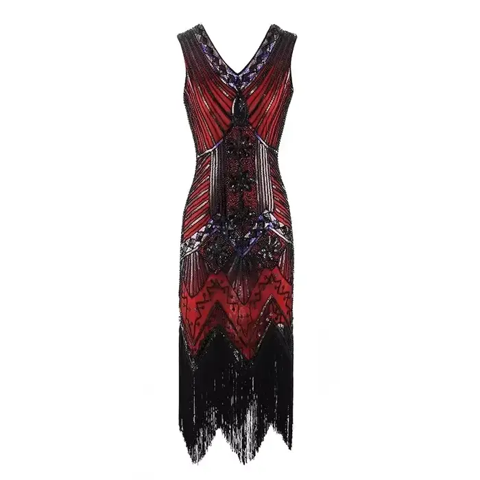 Robe à clapet vintage des années 1920 en polyester pour femmes grande taille, grande danse, soirée de bal, charleston, pompon et paillettes