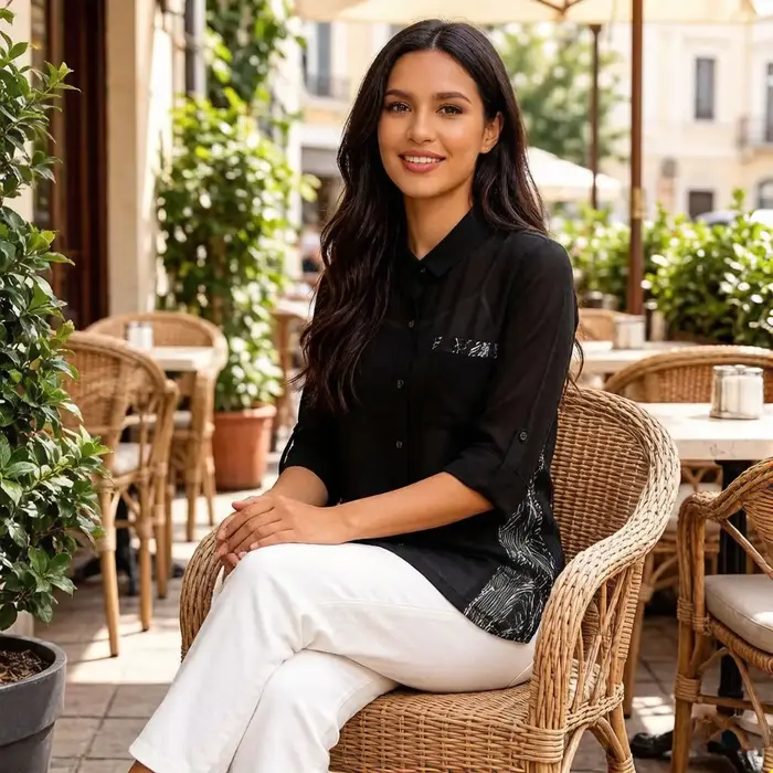 Robe chemise noire pour femme avec panneau imprimé latéral, chemisier long, col à revers vintage, ourlet asymétrique, coupe décontractée ample pour femmes occassions décontractées printemps automne