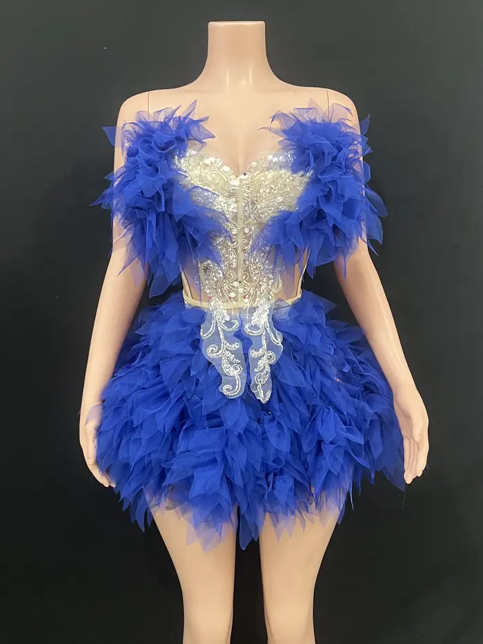 Robe de bal mini 2 pièces pour femmes en rayonne, design bustier sexy, couleur kaki pour scène, boîte de nuit et soirées en discothèque