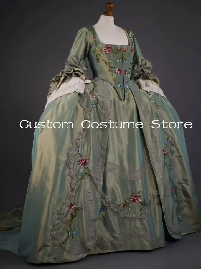 Robe de bal Marie-Antoinette, costume d'époque, robe de soirée rococo brodée à manches longues, cosp