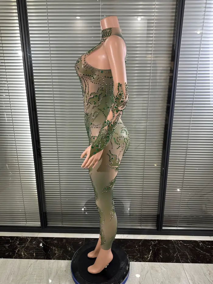 Combinaison Chic en Maille Transparente pour Femme Style Sexy et Club Pantalon Crayon Col Montant Tenue de Soirée et de Club Occasionnels