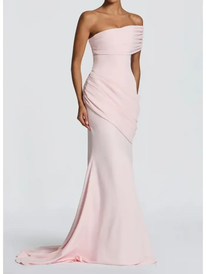 Robe de soirée élégante française à la mode avec col oblique pour femmes pour événements spéciaux et soirées