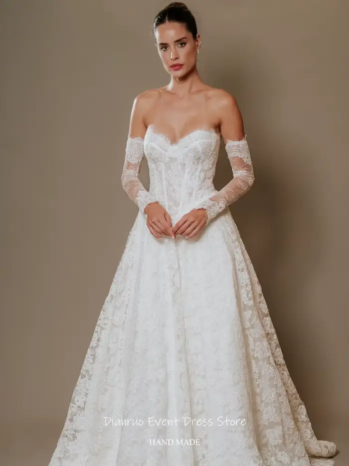Robe de mariée princesse plissée en dentelle Dianruo