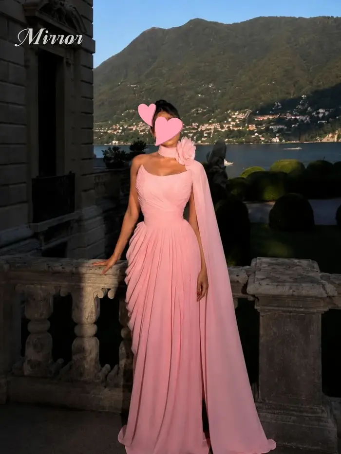 Robe de soirée élégante vintage en mousseline de soie rose à fleurs, coupe sirène, personnalisable, pour occasions formelles, bal de promo et soirées