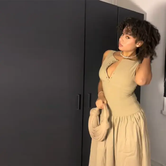 Nouvelle Robe Midi Chic Kaki Sans Manches Boutonnée Devant pour Femme