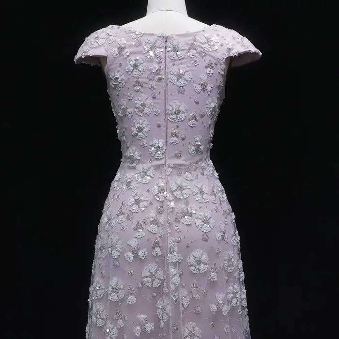 Robe de soirée Sharon Said Chic rose clair personnalisée pour femmes avec perles et paillettes pour soirées officielles mariages et cérémonies