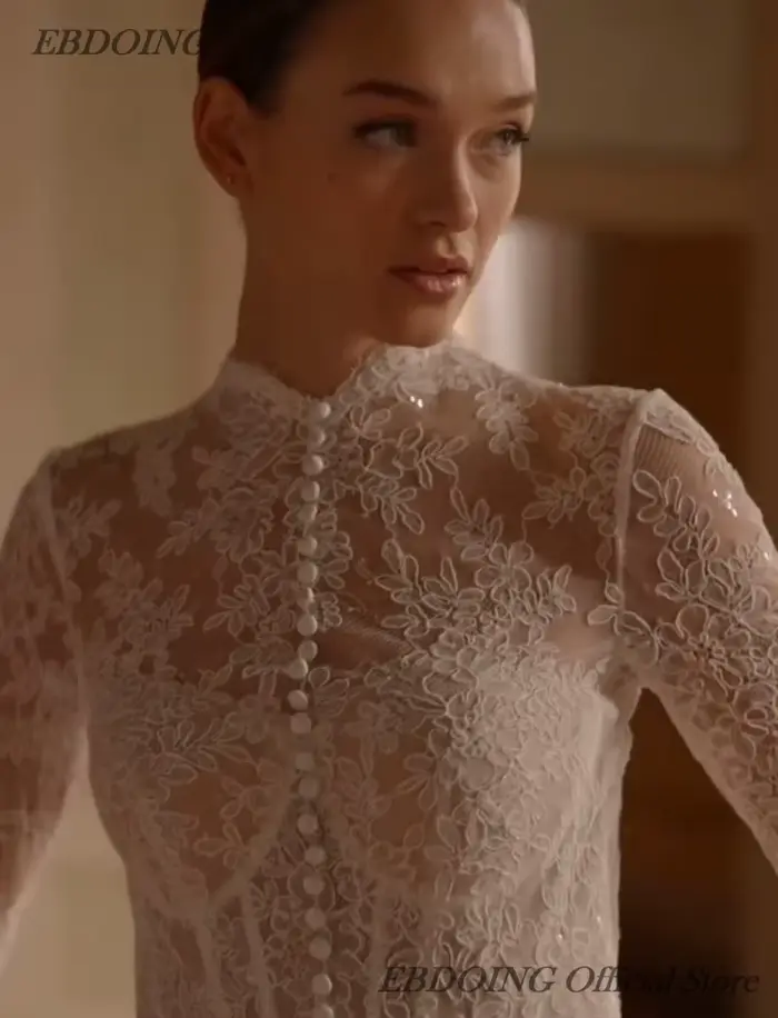 Robe de mariée EBDOING en polyester satiné avec train de chapelle, dentelle et soutien-gorge intégré pour femmes enceintes et occasions spéciales