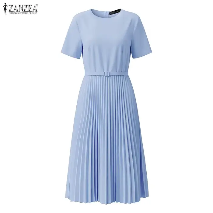 ZANZEA Robe midi plissée élégante et chic pour femme