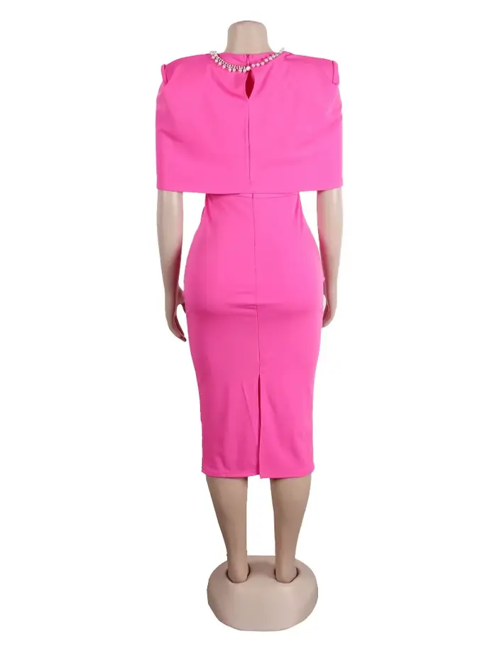 Robe Mi-Longue Élégante à Col Ras du Cou pour Femme