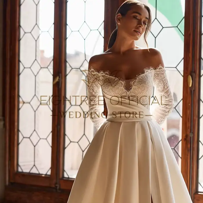 Robe de mariée trapèze élégante en dentelle