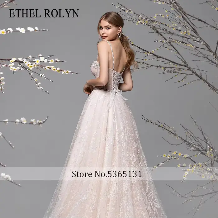 ETHEL ROLYN a-ligne robes De mariée pour femme bretelles Spaghetti Appliques scintillant Tulle rose robe