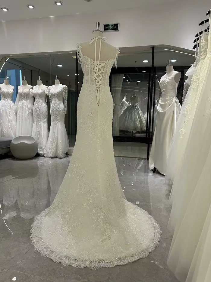 9448 personnalisé image réelle sexy sirène robe de mariée 2022 dentelle manches courtes robes