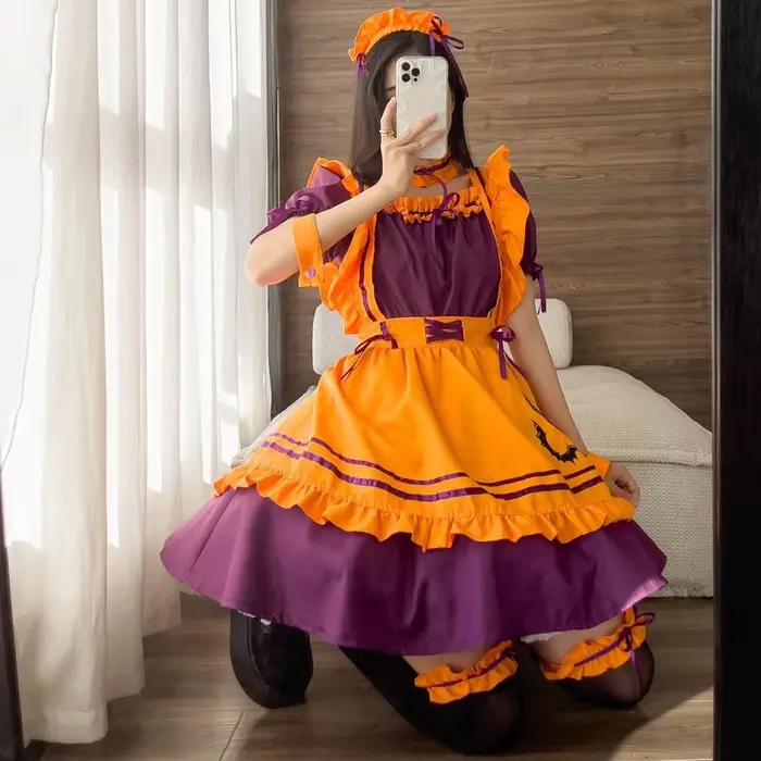 Robe de Princesse ou de Demoiselle d'Honneur de Grande Taille pour Fêtes d'Halloween et Cérémonies de Mariage Violet et Orange