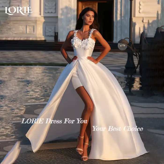 Robe de Mariée LORIE en Satin et Organza Brodés Personnalisable Blanc Ivoire Rose Champagne Occasions Spéciales Élégante Chic Romantique