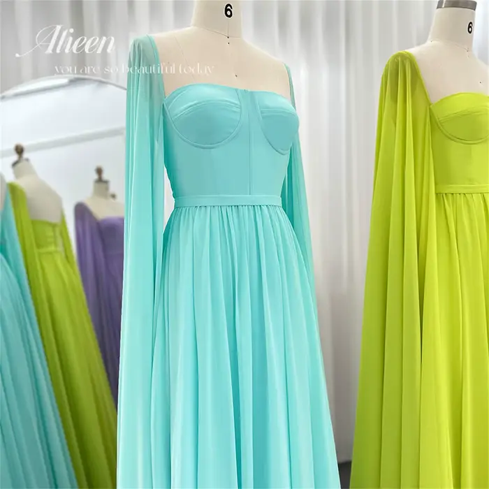 Aileen-Robe de Soirée Jaune Citron avec Manches Cape pour Femme, Tenue Élégante de Style Saoudien, Dubaï, Mariage, Personnalisée