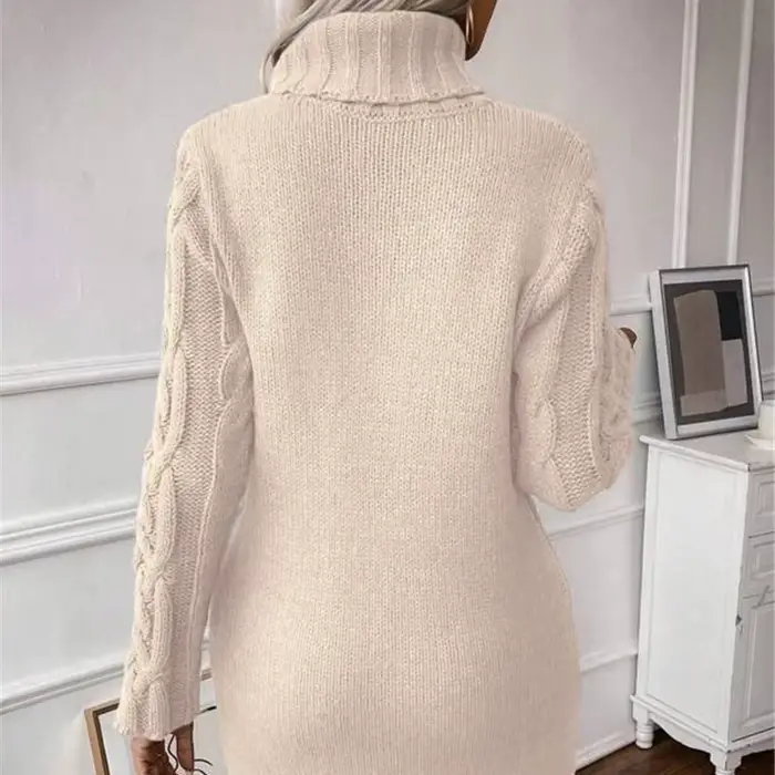 Robes pull femmes automne torsadé côtelé tricoté à manches longues col roulé Mini décontracté solide