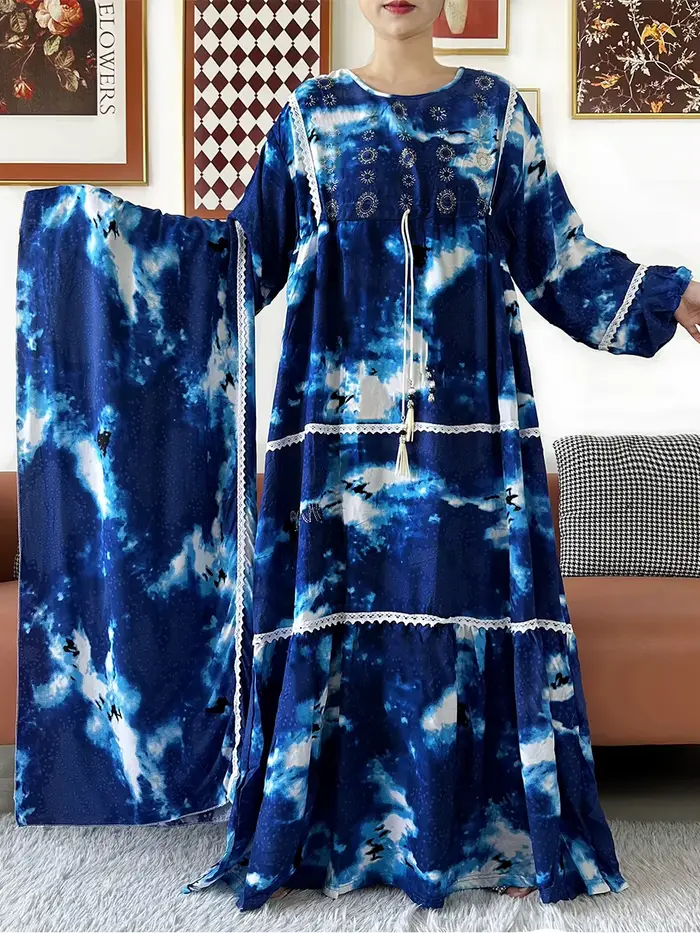 Robe Kashkha Dubaï en Coton Fleuri Style Bohème Décontracté Polyvalent Occasions Spéciales