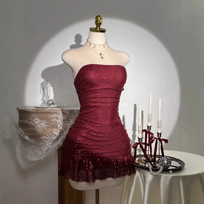 Robe tube asymétrique à sequins brillants pour femme