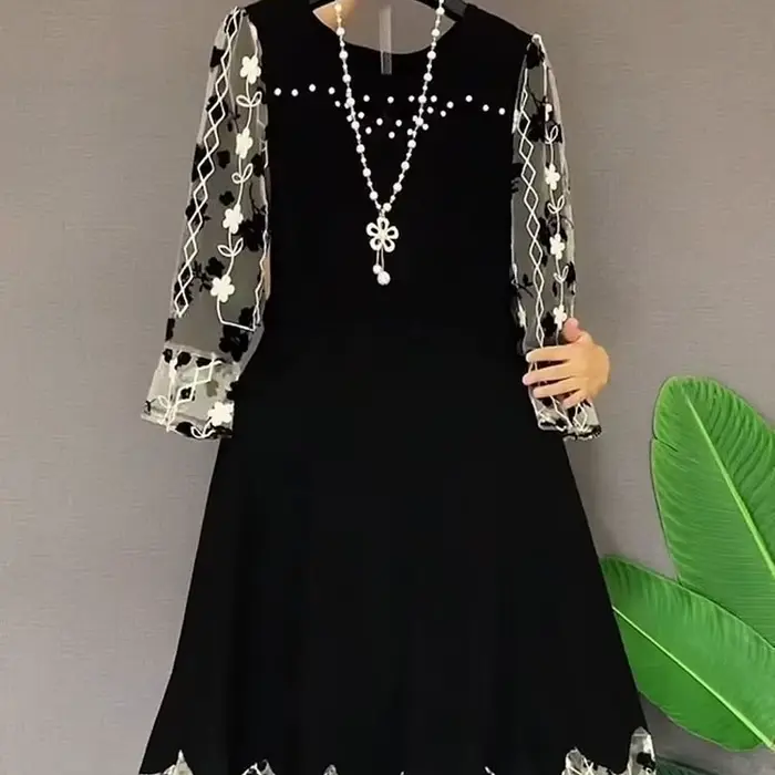 Robe mi-longue A-Line à fleurs cassées pour femmes
