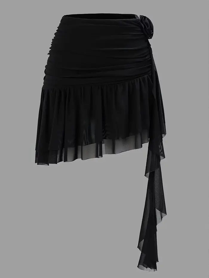 Robe mi-longue noire élégante à fleurs semi-transparente pour femme, digne et élégante, exclusive