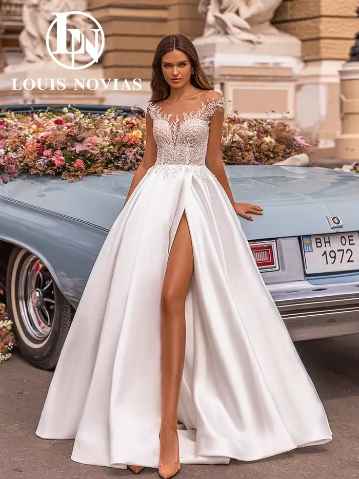 LOUIS NOVIAS BOHO robe De mariée col en v profond robe De mariée cristal paillettes broderie a-ligne