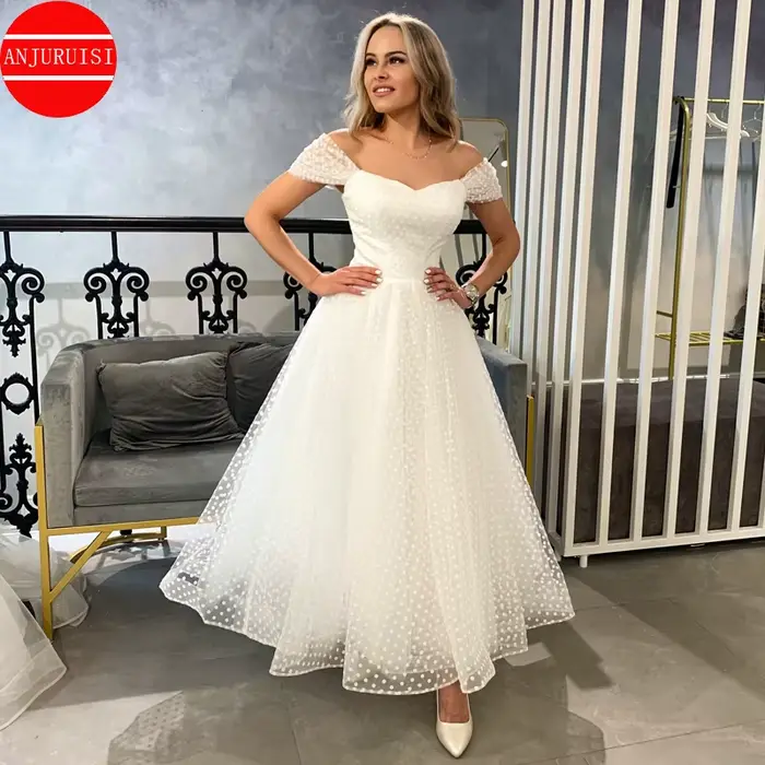 Robe de mariée courte ANJURUISI élégante avec train de balayage pour femmes occasions spéciales mariage soirée 白色 Ivory