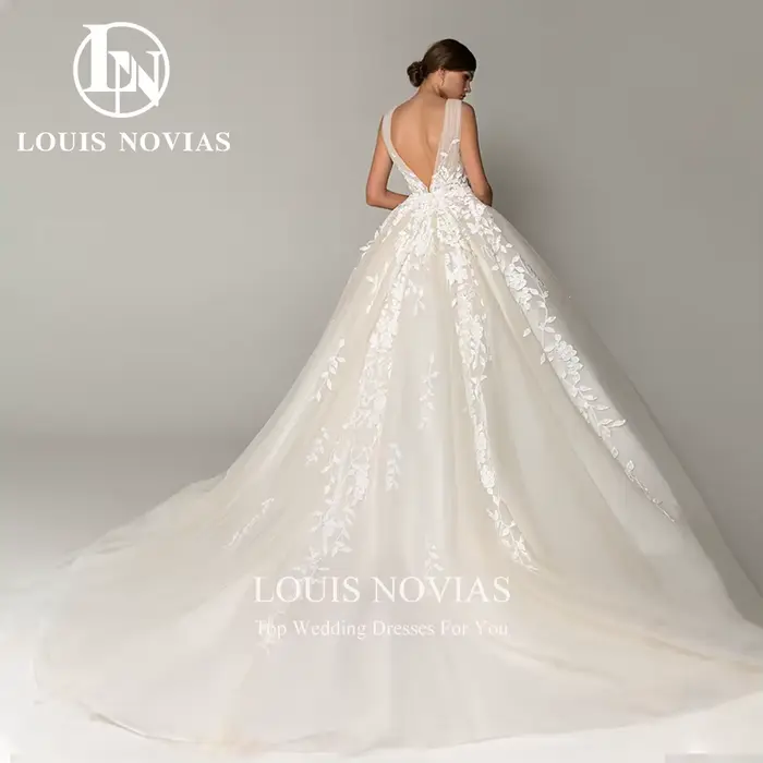 LOUIS NOVIAS robes De mariée pour femmes élégant dos nu perles fleurs broderie sans manches robe