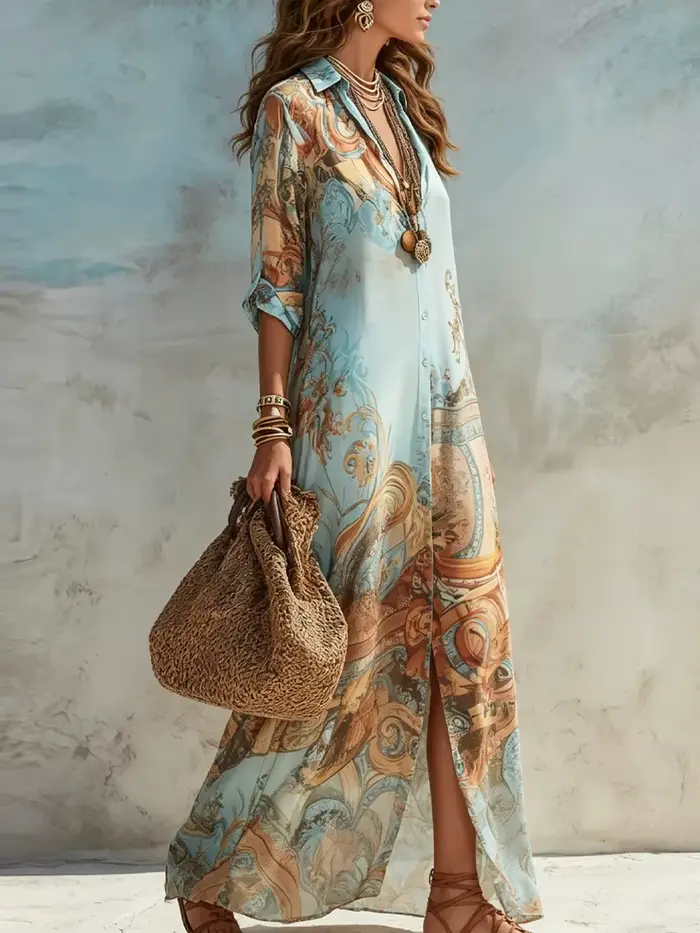 Robe chemise élégante pour femme en mousseline de soie à imprimé numérique