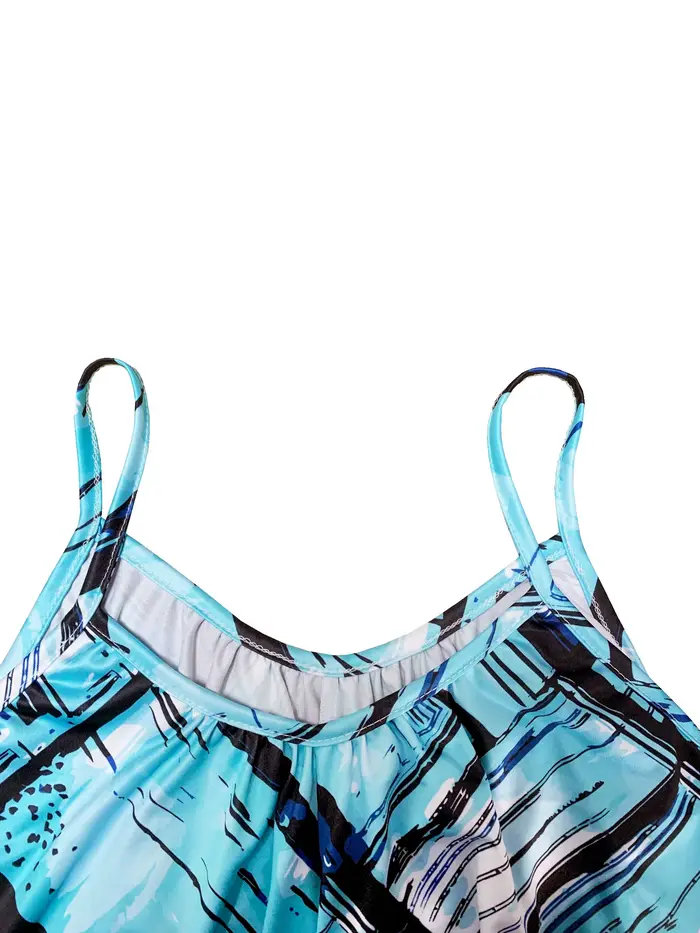 Combinaison sans manches à imprimé géométrique bleu pour femmes, tenues de vacances, combinaison décontractée d'affaires pour occasions spéciales