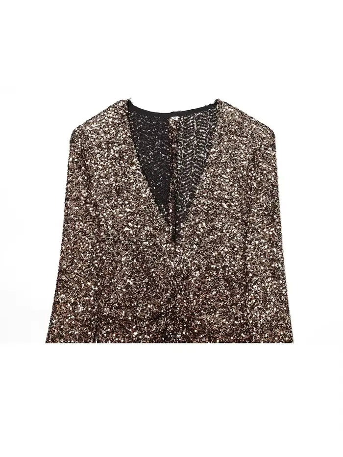 Robe sexy col V en polyester avec paillettes pour femmes, élégante et cintrée, pour occasions spéciales et événements formels