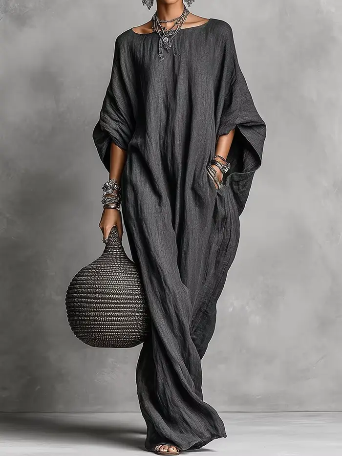 Robe de soirée ample à manches chauve-souris trois-quarts