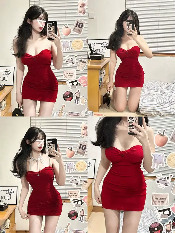 Robe rouge sans bretelles pour femmes