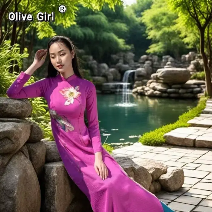 Robe traditionnelle vietnamienne Aodai en polyester Olivegirl pour femmes, occaseions spéciales, élégance et sophistication