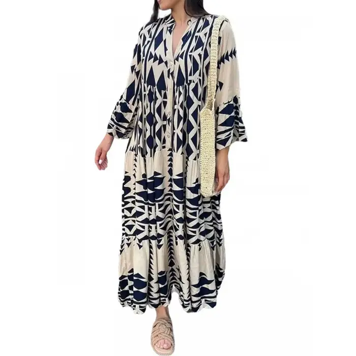 Robe longue plissée à manches longues pour femmes