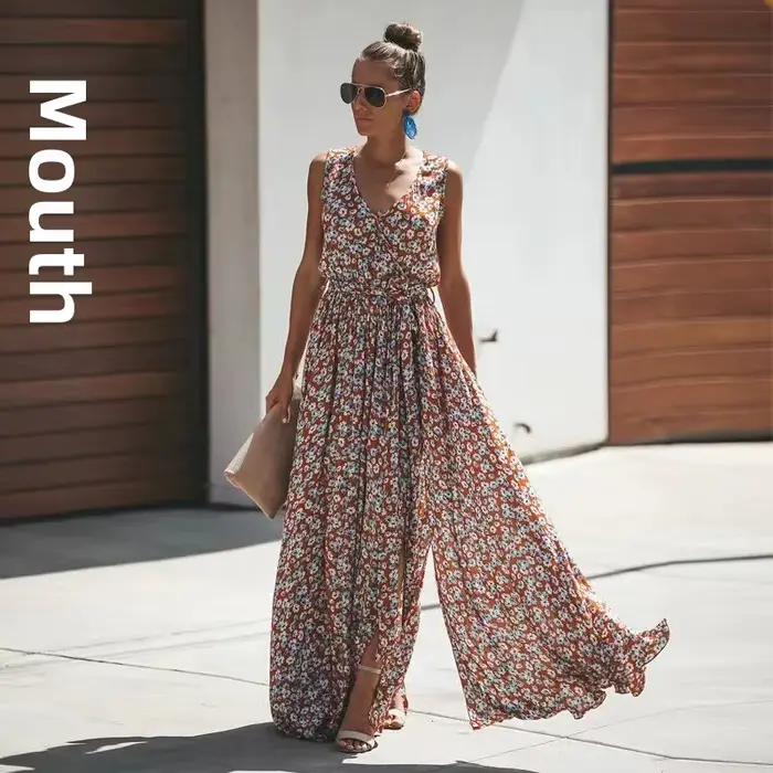 Robe longue bohème élégante style décontracté sans manches pour femme occasions spéciales été soirée événements polyvalente
