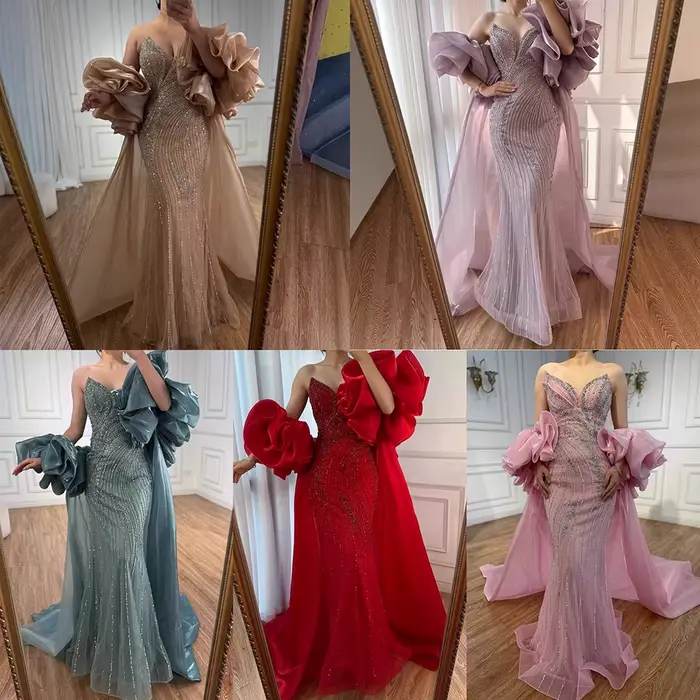 Robe de soirée sirène rouge arabe de luxe