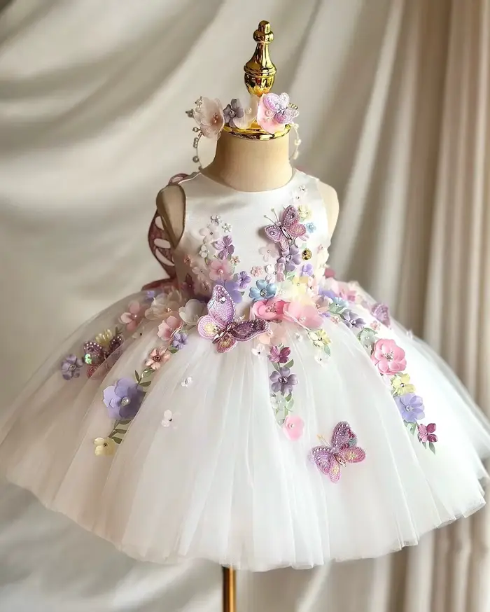 Robes de Fille d'Honneur Blanches Personnalisées à Motifs Floraux pour Enfants