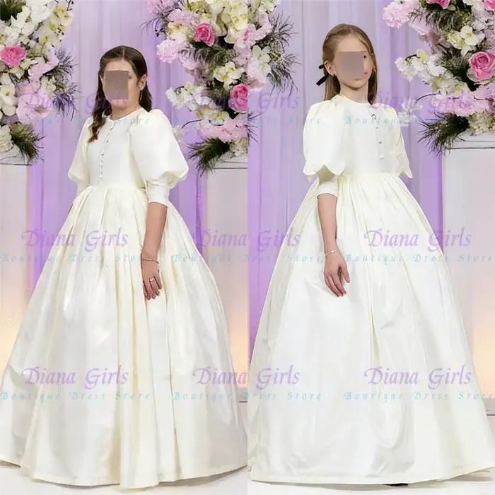 Robe de demoiselle d'honneur élégante en satin avec manches bouffantes et style princesse pour petite fille occasions spéciales première communion mariage anniversaire soirée