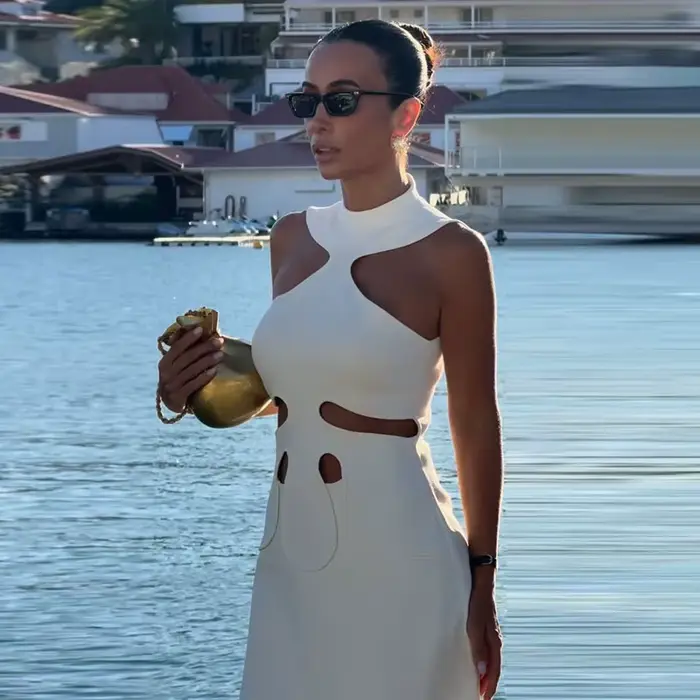 Robe élégante pour femme, style licou, sans manches, ajourée, mini-robe moulante, collection Printem