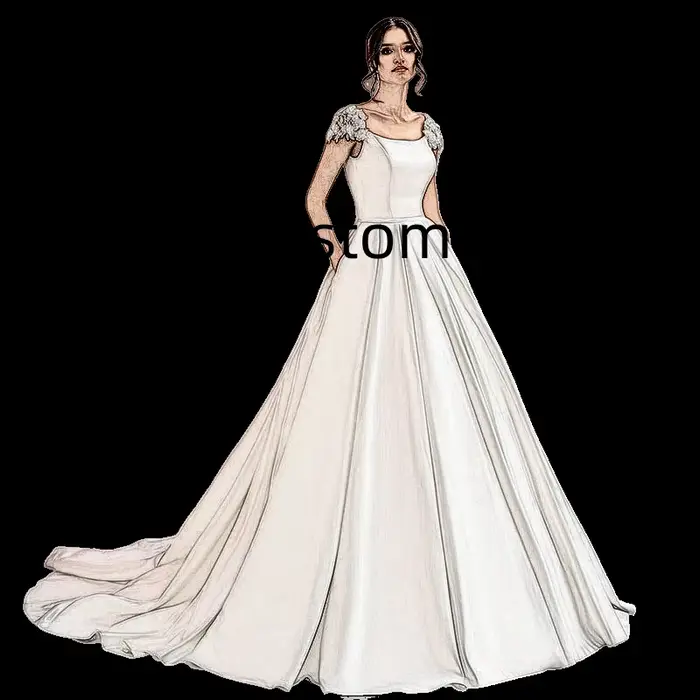 Robes de mariée 2026 coupe A-line en dentelle à manches courtes et longue traîne 2024042130