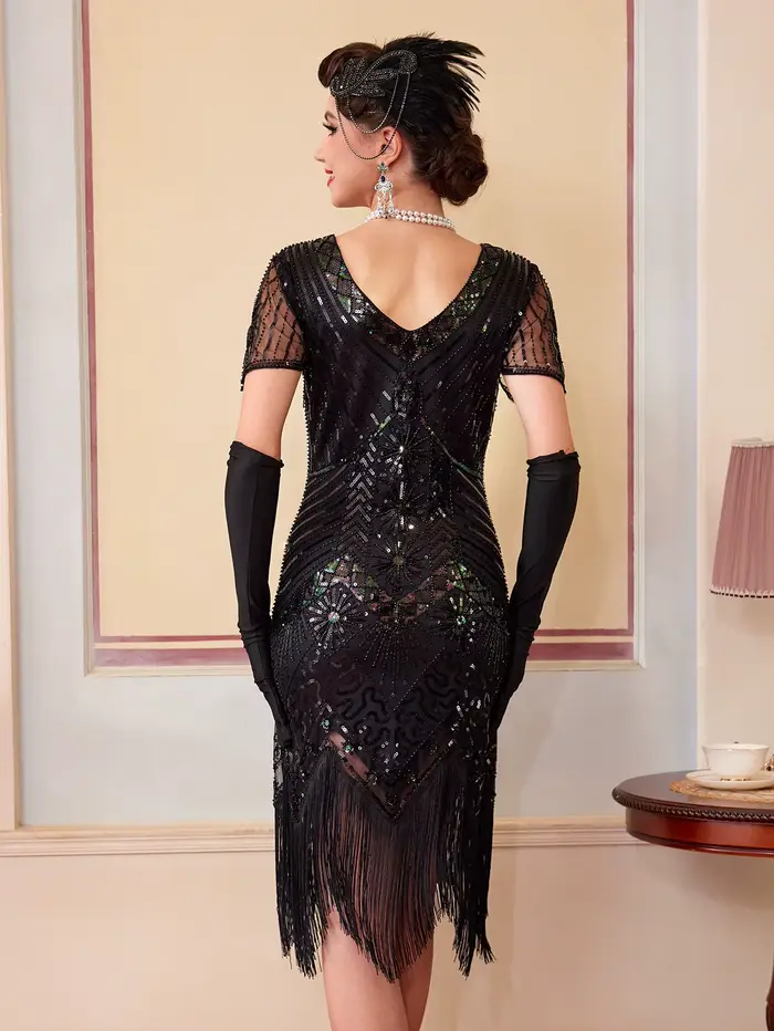 Robe Art Déco en polyester avec franges et paillettes pour bal et événements spéciaux femmes