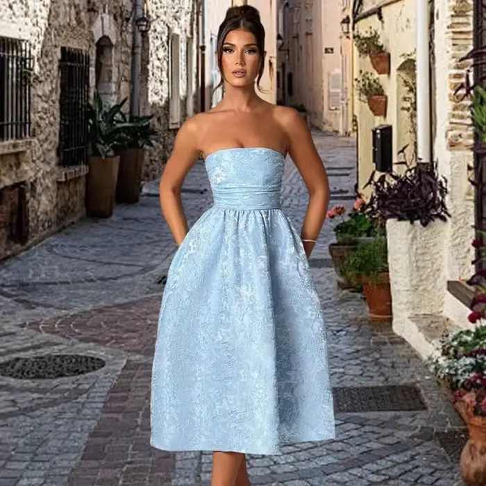 Robe Giyu en polyester jacquard à motifs fleurs pour femmes - style sexy et club - sans manches - mi-mollet - été 2025